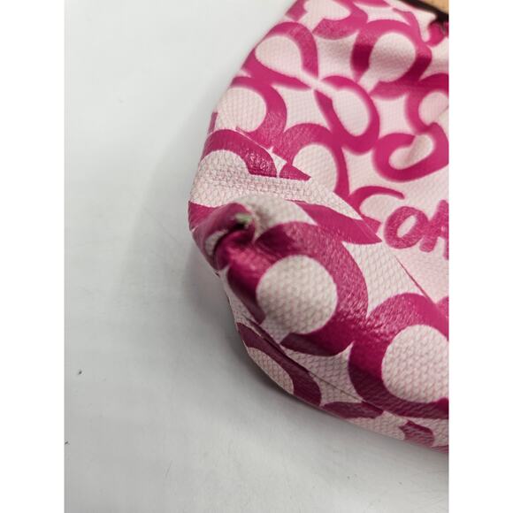 Coach Leah Opt Art Pink Coated Canvas Tan Leather Cosmetic Toiletry Make-up Bag - Picture 10 of 11